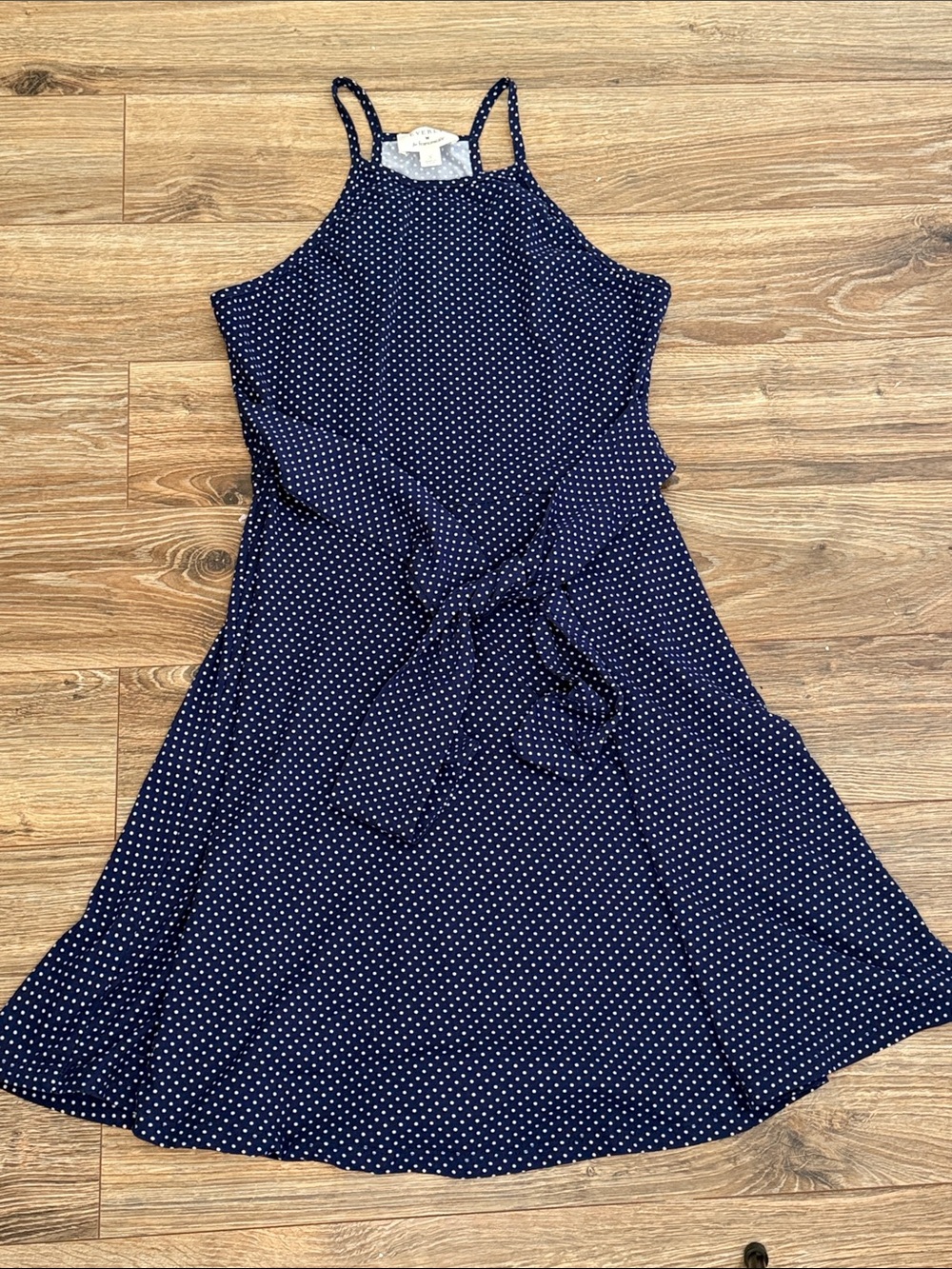 Everly Navy Polka Dot Halter Midi Dress